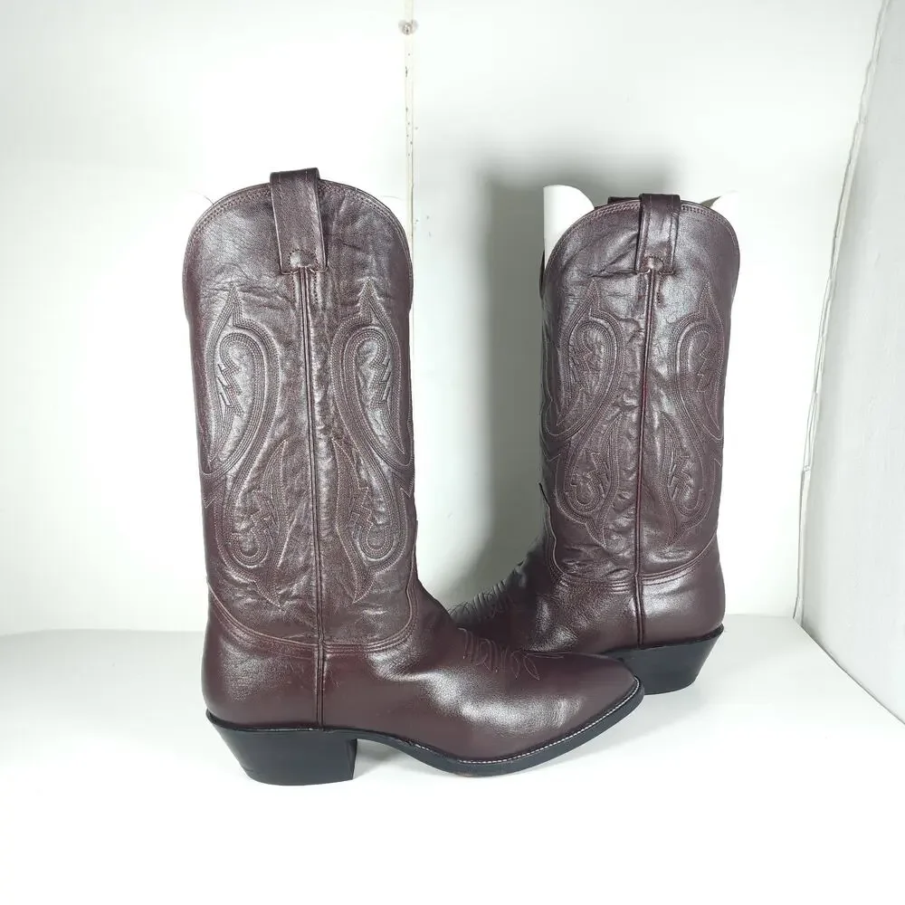 Nocona Men's US 9D 8011 Brown Leather Embroidered Western Cowboy Boots